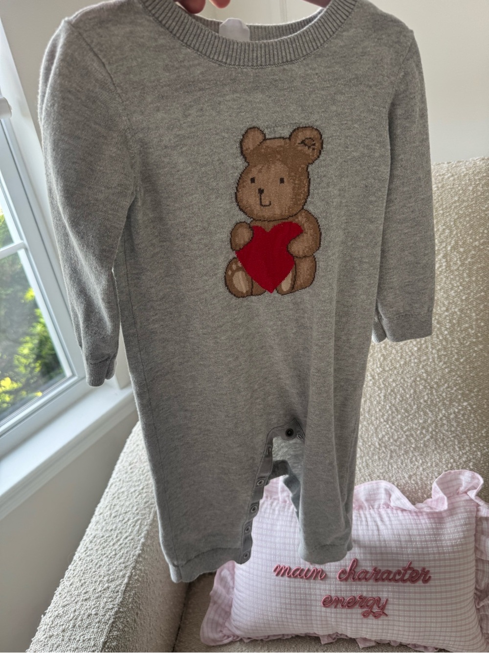 GAP Gray Knit One-Piece with Brown Teddy and Red Heart